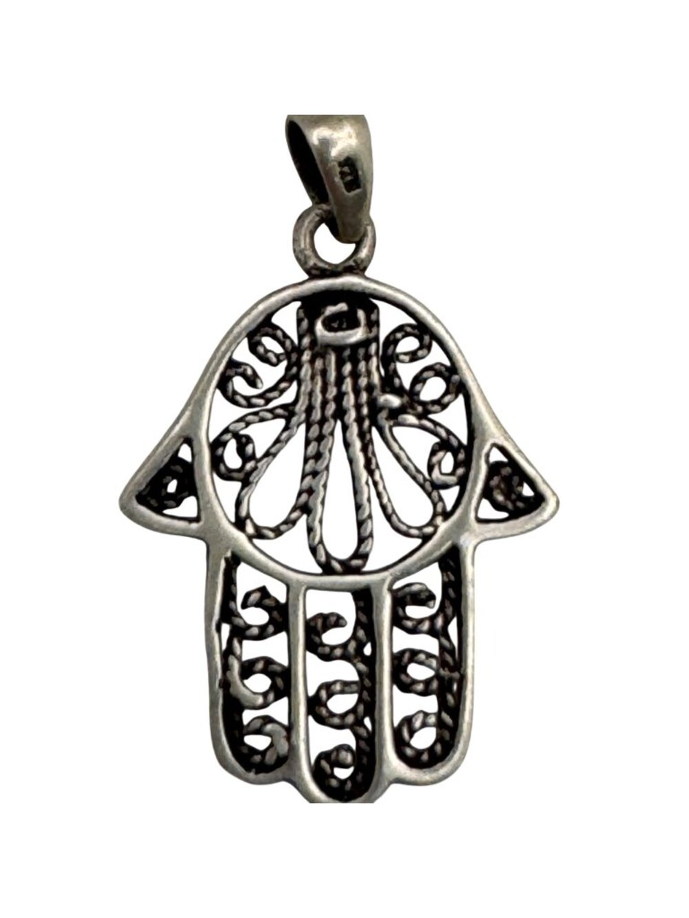 Powerful 925 Sterling Silver Hamsa Kabbalah Pendant Yemenite Filagree 1" Estate
